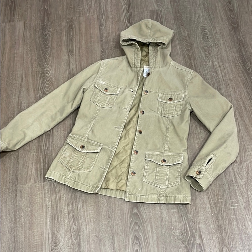Billabong Beige Corduroy Quilted Jacket with Hoodie